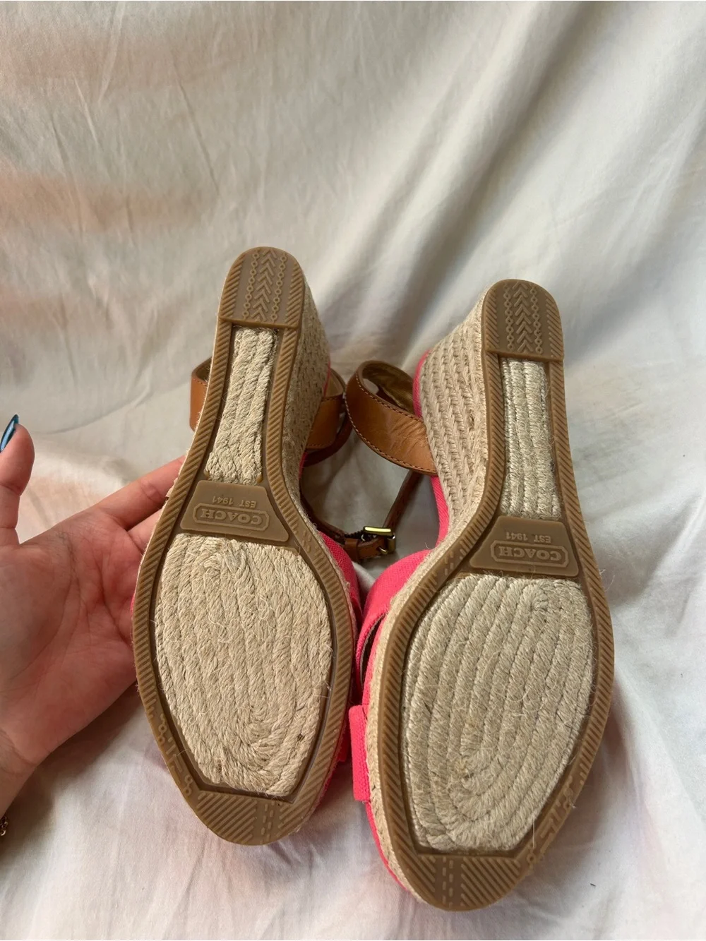 Authentic Coach Henley wedge sandals in Bright Pink.